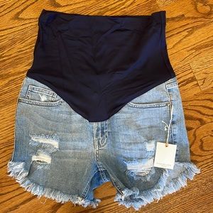 Pink blush maternity jean shorts